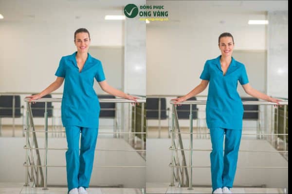Áo đồng phục màu xanh rộng rãi cho nhân viên nữ