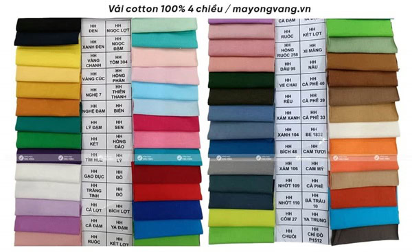 Bảng màu vải cotton 100% 4 chiều đa dạng màu sắc, thoáng mát