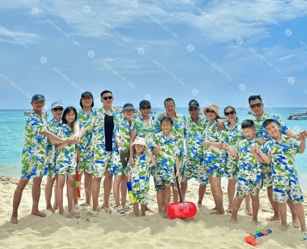 Bộ quần áo Hawaii đi biển họa tiết cây dừa cho đại gia đình cá tính, tươi trẻ