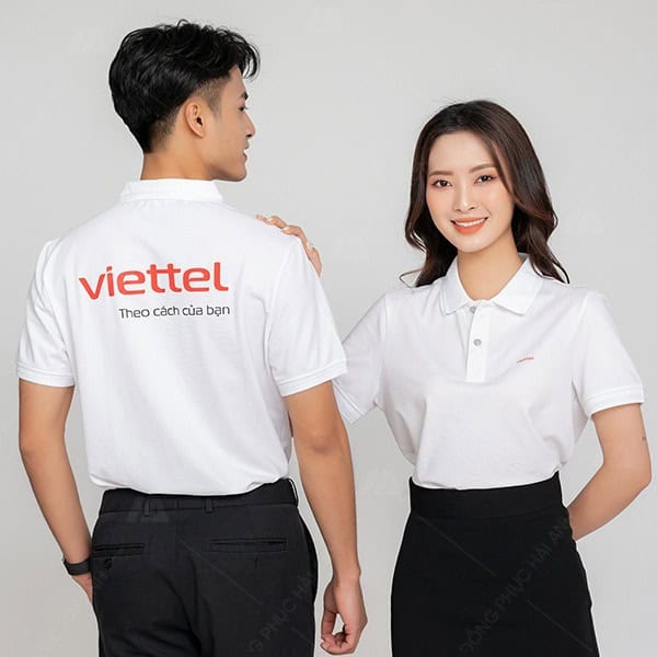 Mẫu đồng phục công ty Viettel màu trắng tinh khiết và hiện đại