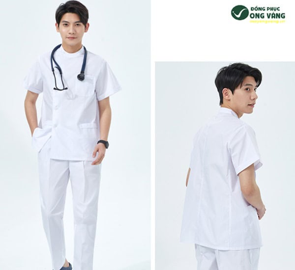 Đồng phục spa nam màu trắng phong cách Hàn Quốc