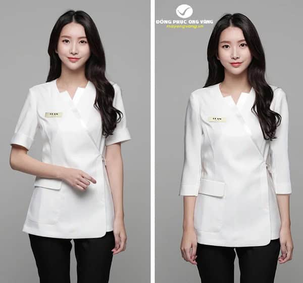 Thiết kế mẫu đồng phục quản lý spa Hàn có điểm nhất cổ cách điệu