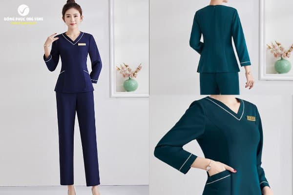 Trang phục spa Hàn Quốc màu xanh 